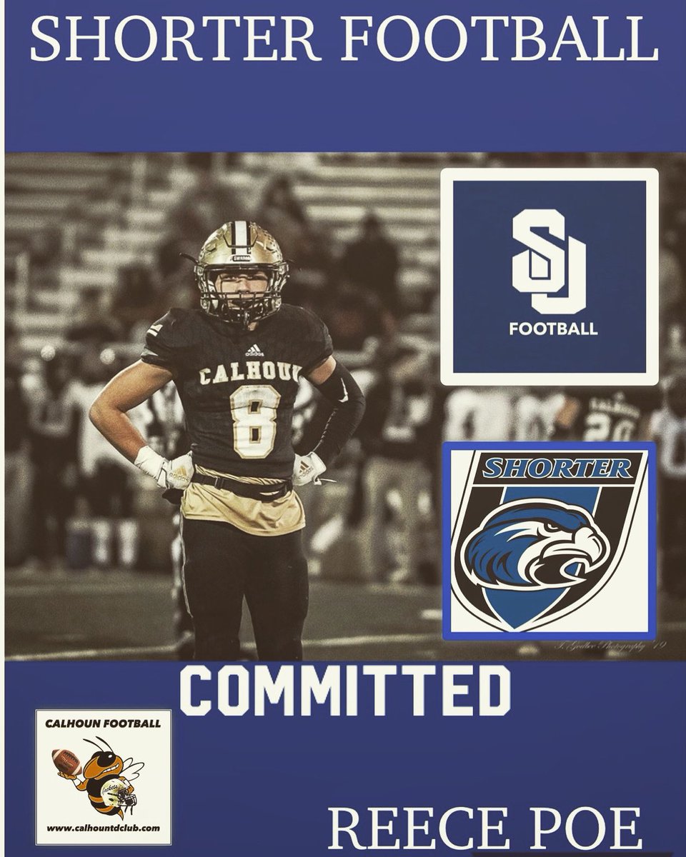 I am truly blessed to say that I am 100% committed to continue my athletic and academic career at Shorter University! I would like to thank my coaches, teammates and everyone else who helped me along the way. #flyhawks <a href="/coachmorrison58/">Zach Morrison</a> <a href="/CHSJacketsFB/">Calhoun Football</a>  <a href="/clays24/">Clay Stephenson</a>