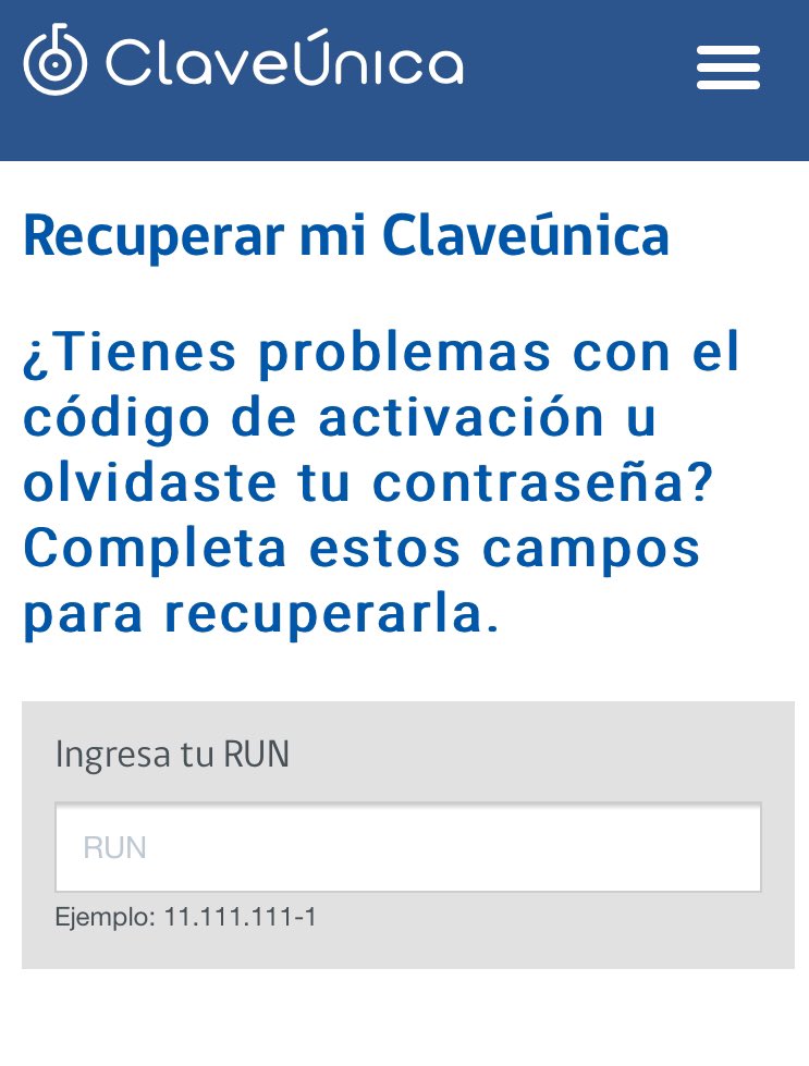 rmunizagav's tweet photo. Si no tienen clave única, no vayan mañana a sacar una. No se expongan. Entren a la página https://t.co/Z13rynuFfQ y pinchen la opción “recuperar mi clave única”. Ponen su rut y les aparecerá el mail que tienen en el registro civil. Les llegará mail, inventan una clave y listo. https://t.co/CGlRIMuzy6