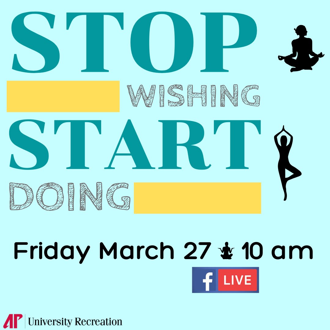 APSUFoyCenter's tweet photo. Check out our Facebook Live this Friday at 10 am! Get moving and de-stress with Brittany as she takes you through an awesome Yoga flow. #fitgovs #apsu #letsgopeay #getfitathome https://t.co/iq7BGtsNgm