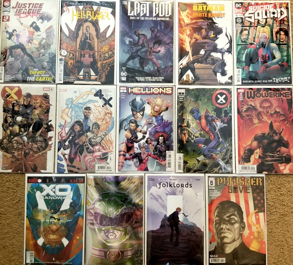 KazualComics's tweet photo. #NCBD
#JusticeLeagueDark #Hellblazer #TheLastGod #Batman #SuicideSquad #XMen #WolverineWednesday #NightCrawler #FantasticFour #Hellions #XOManowar #folklords #ThePunisher #PowerRangers #WhiteKnight #Constine https://t.co/DwfXlCcFlB