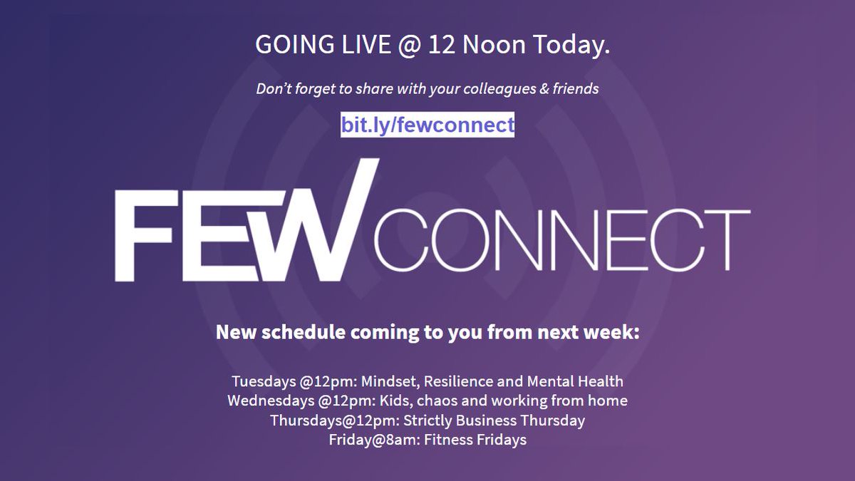 few_au's tweet photo. Stay CONNECTED with #FEWConnect - GOING LIVE today at 12pm. This is FREE to all members and staff of Corporate Partners. There's still time to register - https://t.co/LDLoKoHRNW
#makeitwork #workingfromhome https://t.co/AbQlijRaJb