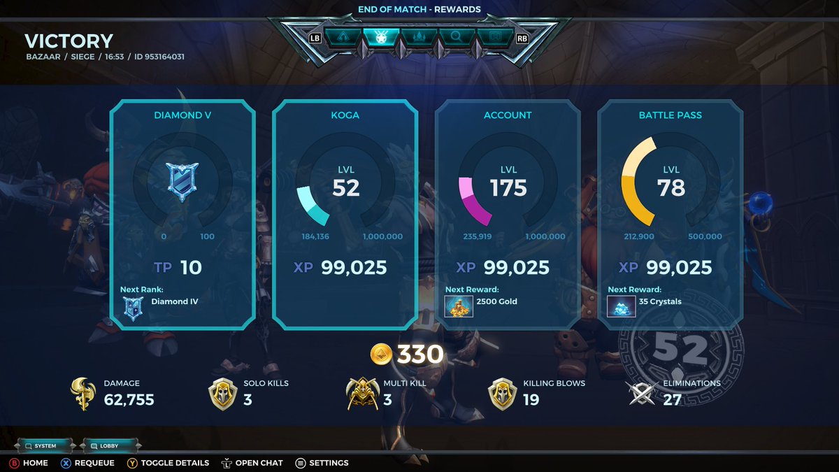 johnscotthair's tweet photo. Back into Diamond! 
Now to claw my way into Masters! 
#paladins https://t.co/NQcz0NHEsO