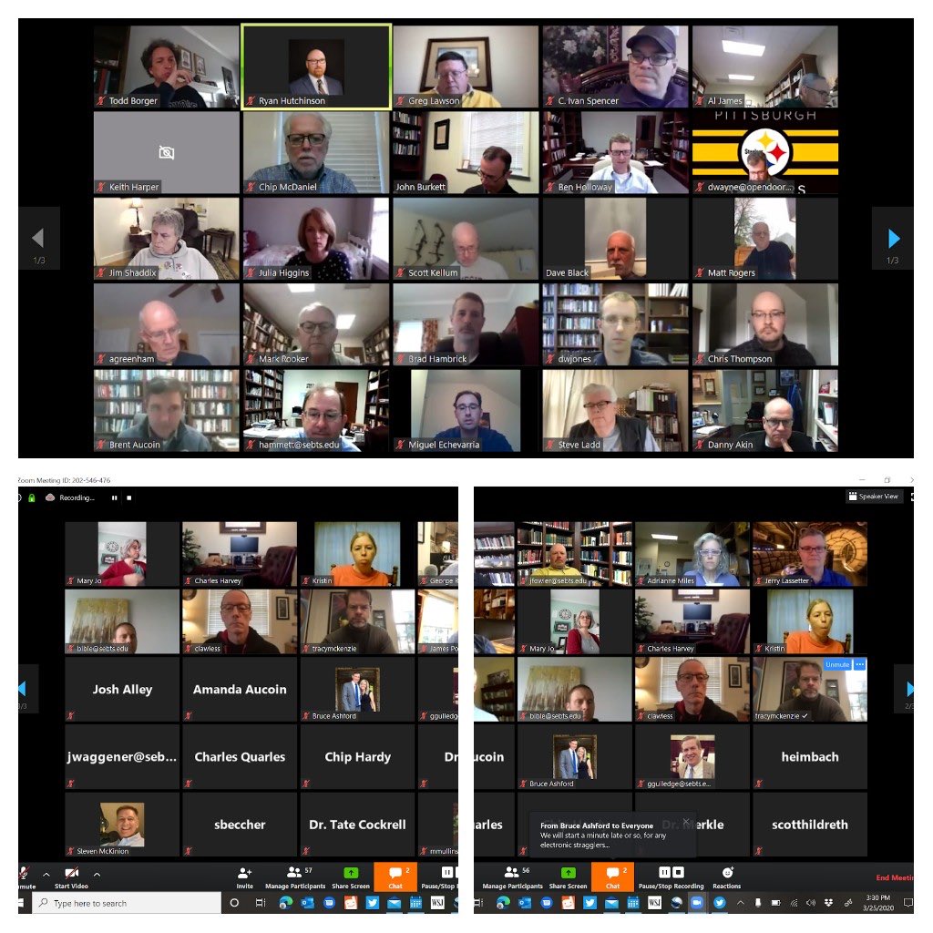 This was the view as I led SEBTS’ first ever ZOOM-facilitated faculty meeting. I love this faculty. They are the best. I’ve been on faculty 18 years. Administrator for 17 years. Provost for 8. I know what I’m talking about. They are world-class. #SEBTS