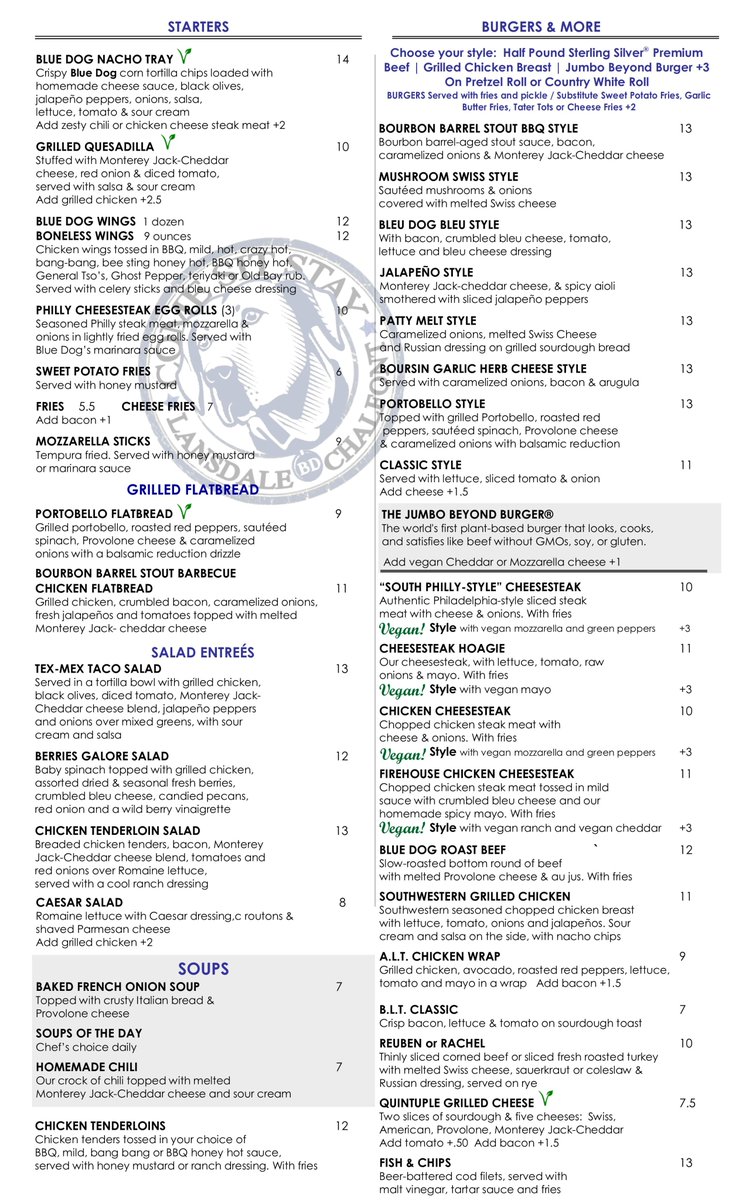 BlueDogPub1's tweet photo. Blue Dog Pub - Lansdale - is offering food &amp; beer from 4 - 9 pm for take-out service. #takeout #carryaway #OpenForTakeout #OpenForTakeoutPHL #vegan #vegetarian https://t.co/LbA3pckEq2