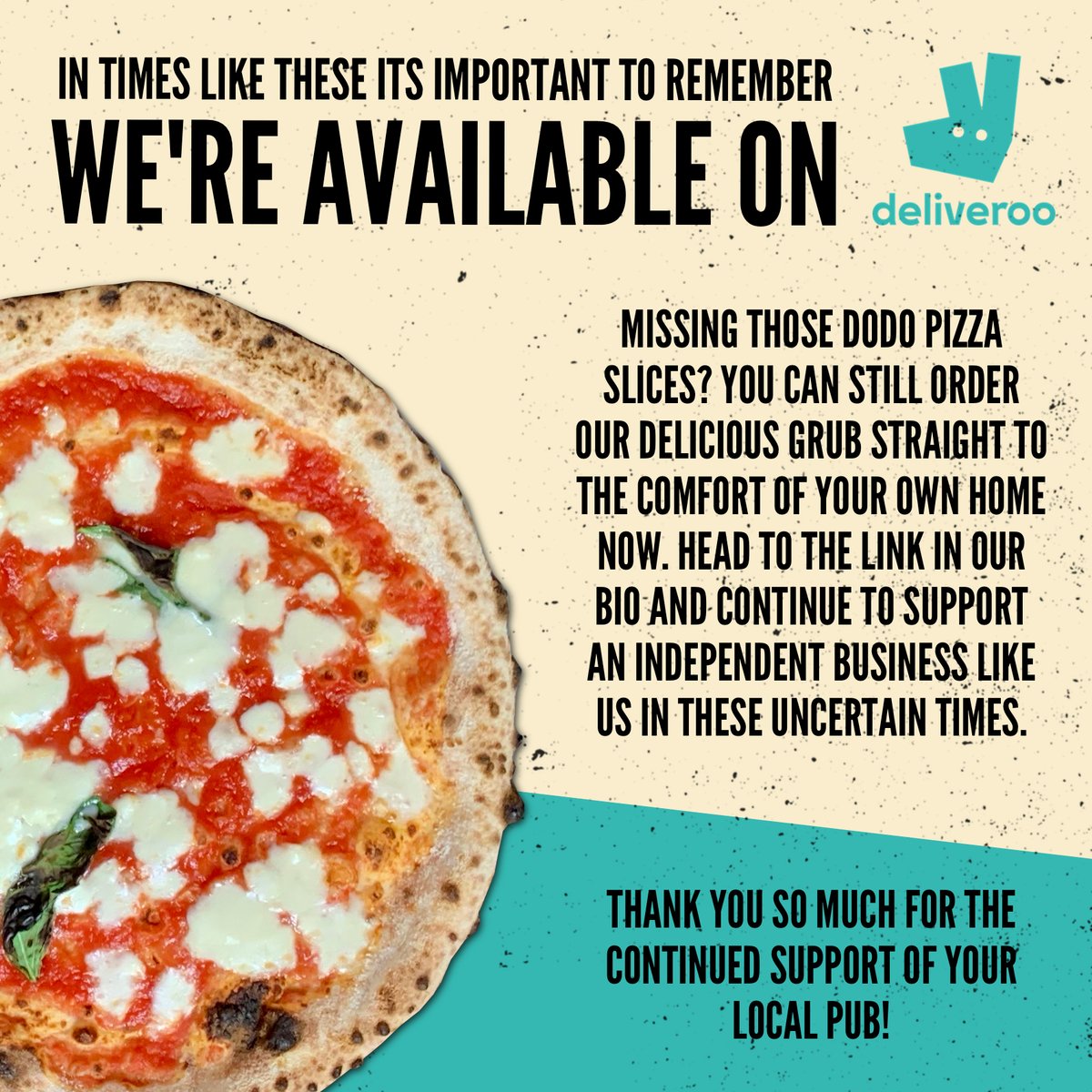 💙💙💙 @deliveroo. Thank you everyone who wants to continue supporting the pub, here's some info on how you can order our food straight to your door.