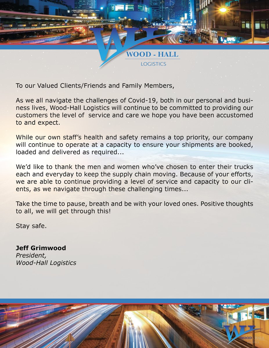 A message from our President:

We are committed to you, your families and your businesses. Stay safe <3 

#covid19 #update #Transportation