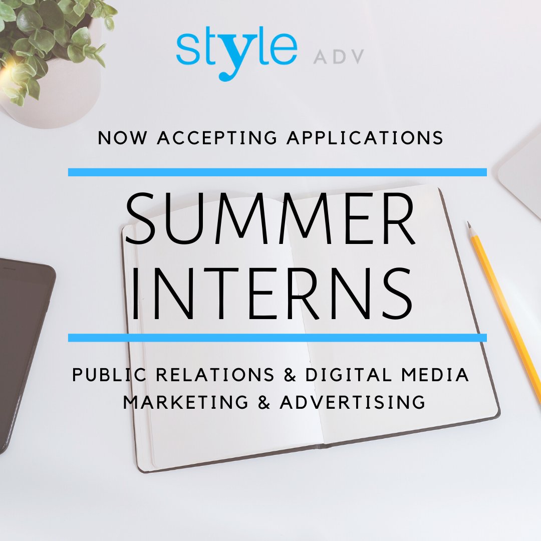 STYLE_bham's tweet photo. It's that time of year again! We're looking for PR &amp; Digital Media and Marketing &amp; Advertising interns for this summer! Send your resume and cover letter to info@styleadvertising.com to be considered. https://t.co/KQZFyvcRRj