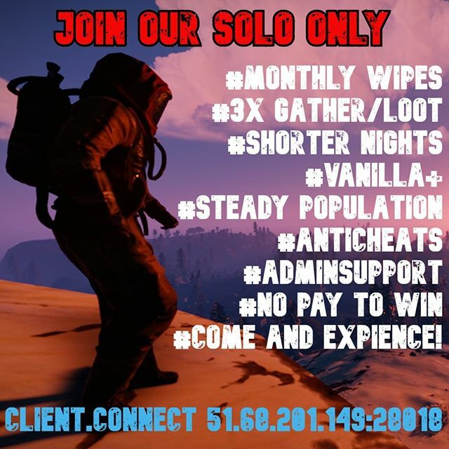 rustocalypse's tweet photo. Join one of the best Solo Only servers out there!  51.68.201.149:28018

#rustocalypse #rust #facepunch #rustgameplay #rust #rustgame #rustgamers  #rustserver #bestrustserver #facepunch #playrust #facepunchstudios #rustlive #rustgood #rustmeme #rustmemes … https://t.co/5DacuSMY5u https://t.co/972yfY09JB