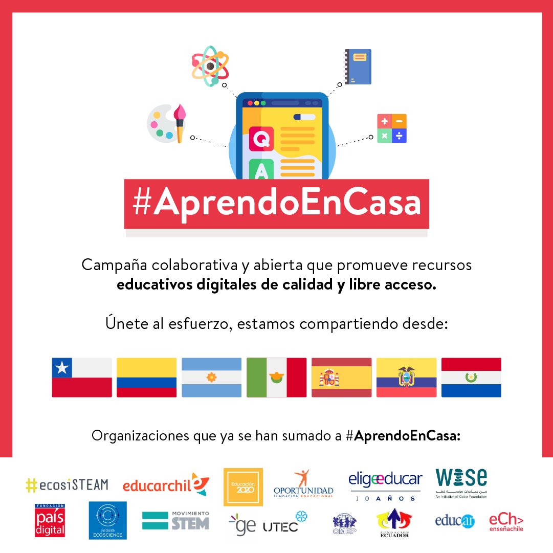 ¡Nos unimos a esta iniciativa! Ayúdanos a identificar herramientas y plataformas con material educativo para compartirlo a través del hashtag #AprendoEnCasa. Que todo el material quede en un mismo lugar