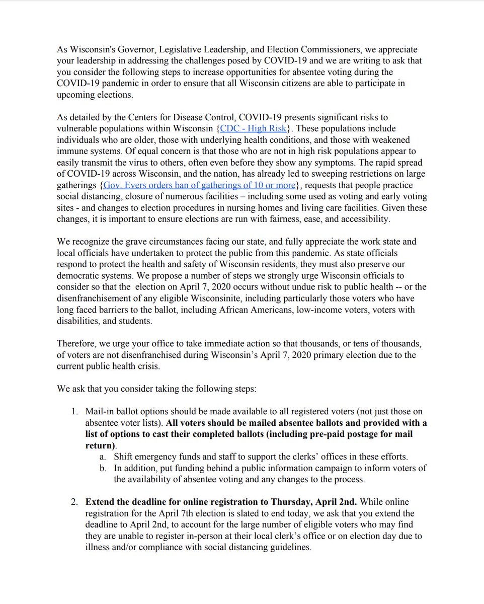 Screenshot of page 2 of this letter from organizations in Wisconsin. The full text of the letter is available at the link in the original tweet.