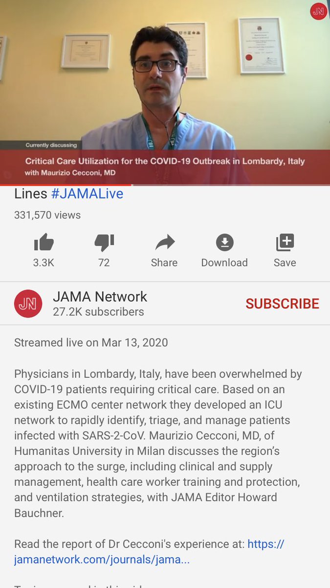 7. Incredible, scary, moving and educational interview by the  @JAMA_current editor in chief Dr. Bauchner with another doctor on the frontlines in Italy. If this doesn’t make you take  #COVID19 seriously, nothing will 