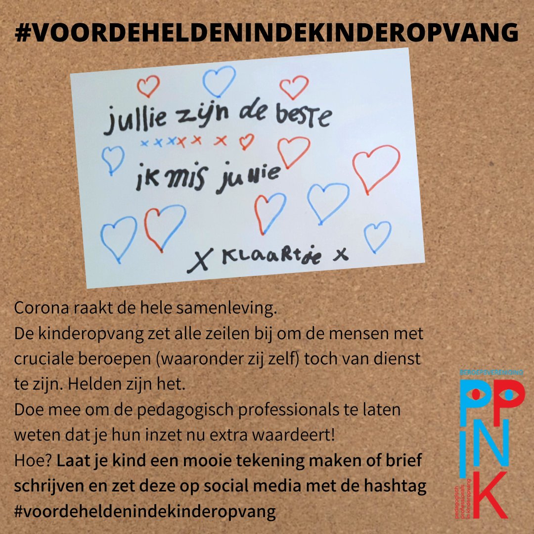 PPINK_nl's tweet photo. Wie doet er mee aan onze shout-out naar pedagogisch professionals? In deze moeilijke tijden verdienen ook zij extra waardering. Kleine moeite, groot gebaar! #delenislief #Coronavirusnl #ppink #pedagogischprofessionals https://t.co/Ywu74yJY3j