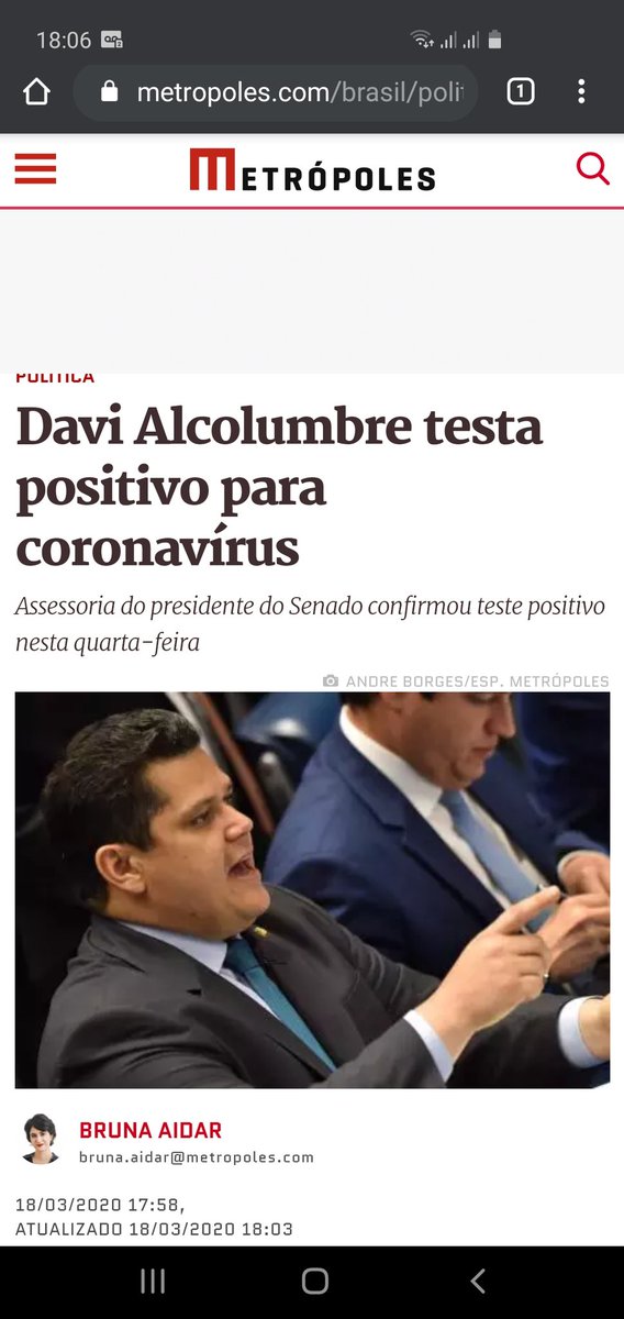 O presidente <a href="/jairbolsonaro/">Jair M. Bolsonaro</a> não ficou no isolamento e testou negativo.
O senador <a href="/davialcolumbre/">Davi Alcolumbre</a> falou merda, foi a eventos e pode ter contaminado várias pessoas.