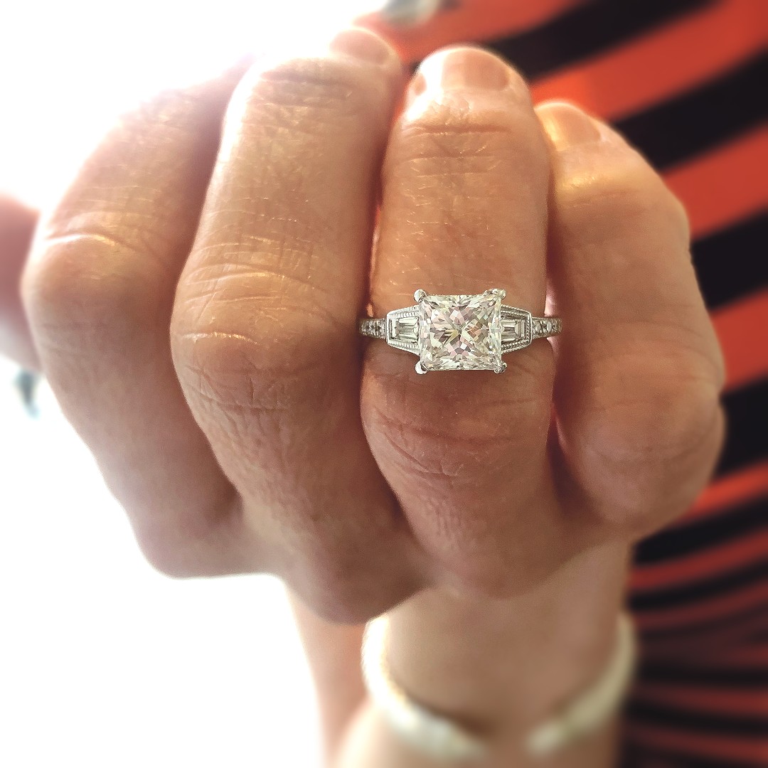Princess cut with baguette side stones deals