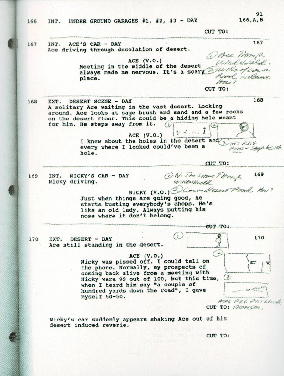 #Casino: "#MartinScorsese's notes are voluminous and precise. His notations detail a shot-by-shot description of each sequence, and also include drawings which express an exact composition that he wants to replicate."
— Robert Richardson, ASC

#RobertRichardson #theASC