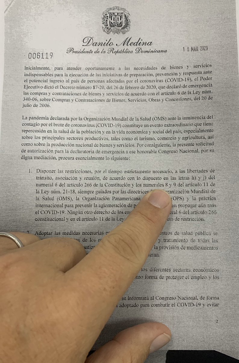 JosePaliza's tweet photo. En la solicitud de declaratoria de estado de emergencia hecha por el Presidente al Congreso Nacional, solicita poderes para limitar la libre expresión prevista por el numeral 9 del artículo 11 de la Ley 21-18. 

Debe ser un error... https://t.co/ZGTfSXKrb5