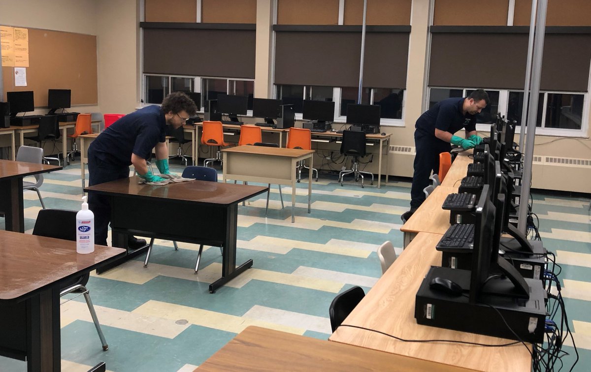 GEDSB's tweet photo. A BIG THANKS to our amazing Custodians, Caretakers and entire Facility Services team who are hard at work this week, disinfecting all our schools! These efforts will go a long way in keeping our Grand Erie students and staff safe when they return. #grateful https://t.co/NWyKEUtq1J