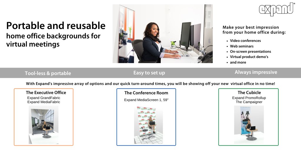 Here at Expand, we realize that working from home right now is encouraged but not all home offices are built the same.
That’s why we’ve come up with several fun video background options for when you need a more professional setting in minutes!  bit.ly/3b7Upkk