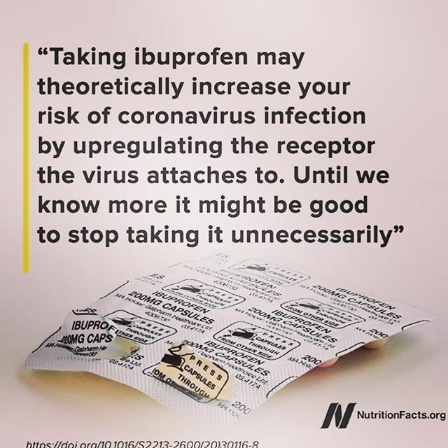 Not only this, but also strong pain medications and supplements like turmeric have also been shown to worsen the Corona virus. For now, it’s best to stay away from these things.  Repost from @nutrition_facts_org