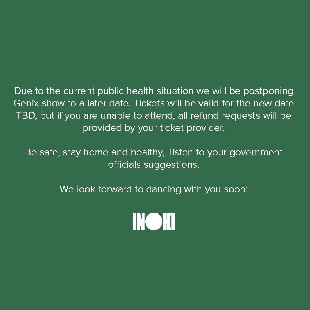 For Seetickets refunds email: Help@seetickets.us

For Resident Advisor refunds: bit.ly/RArefund