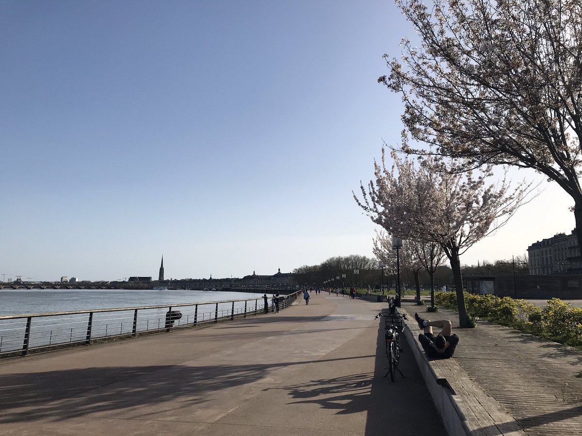 Very few people running or cycling, everyone keep their distances, at least 10 m Spring is here, cherry blossoms  show life goes on, undisturbed by human problems.I actually love the city like this, very quiet, really peaceful  – at  Aire De Jeux