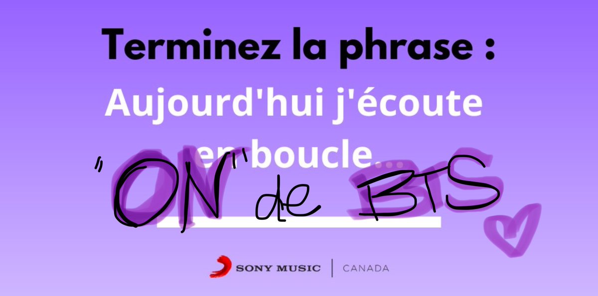Chamsy001's tweet photo. @SonyMusicQc Jโรฉcoute ##ON de #BTS en plus de toutes leurs autres chansons sur #MAP_OF_THE_SOUL_7 !
@BTS_twt @bts_bighit
HEY #CANArmy, vous รฉcoutez quoi vous? #BTSARMY du Quรฉbec, quelle chanson รฉcoutez-vous?
@BTSxCanada @BTS_Quebec https://t.co/qBAxtn37bM