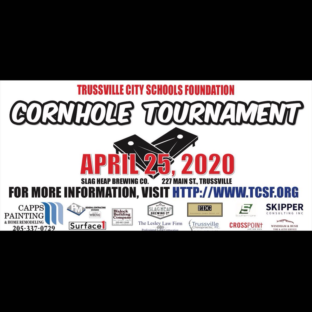 TCSFoundation's tweet photo. Trussville City Schools Foundation has decided to postpone the planned Cornhole Tournament on March 25, 2020 https://t.co/8SyQ70sZ8F
