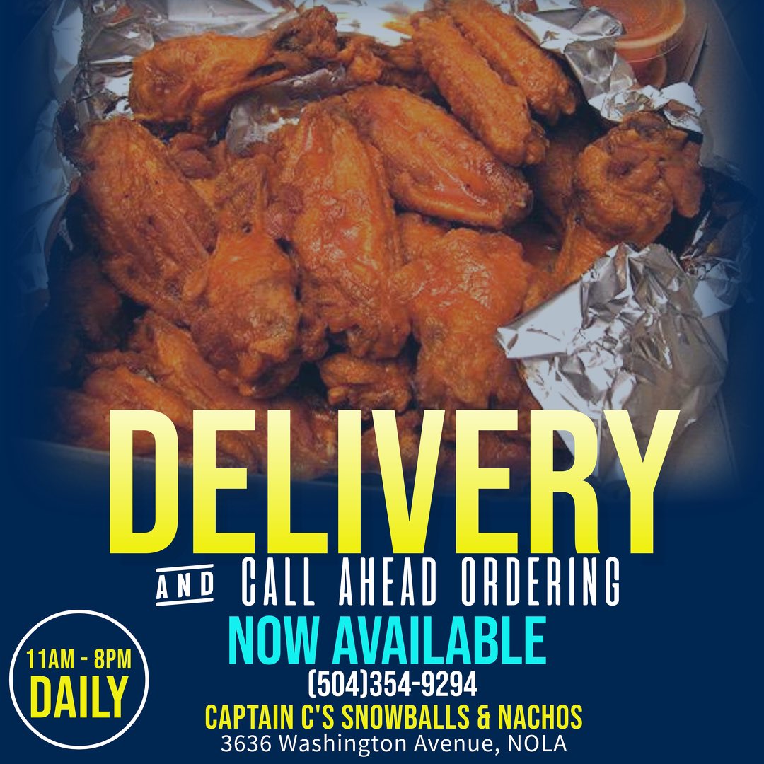 CaptCharles's tweet photo. Missing Captain C's already? No worries. We’re open &amp; ready with convenient ordering on #UberEats &amp; #Waitr. If you’re in the area shoot us a quick call to place a order for pickup. (11am - 8pm)🍗🍟
📍3636 Washington Avenue
📲 Call ahead: (504)354-9294 https://t.co/gfGp6D5oU3