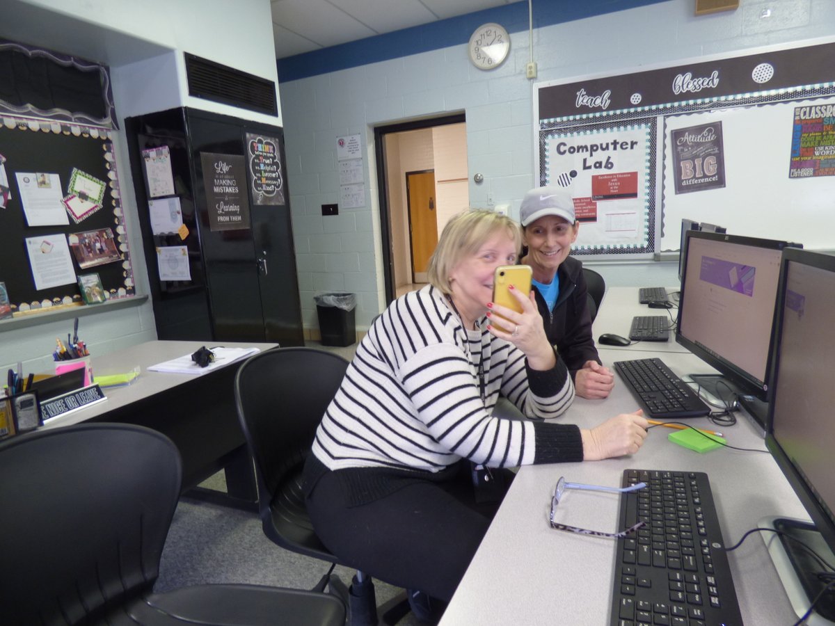 The wonderful Mrs. Foster and Mrs. Roberts are working hard  supporting our families and teachers who have technology questions during our online learning!