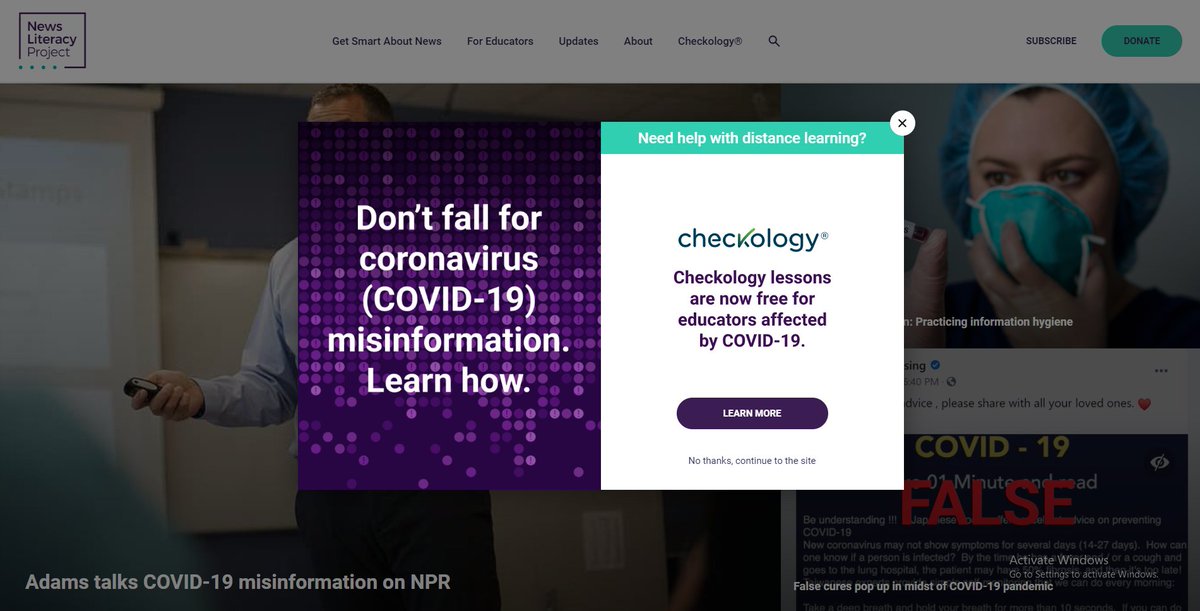 If you are #teachingduringcoronavirus &amp; looking for high-quality virtual/distance learning resources, <a href="/NewsLitProject/">The News Literacy Project</a> just dropped its paywall for premium features on our Checkology virtual classroom. Just follow the links here: get.checkology.org #TeachingOnline #edchat