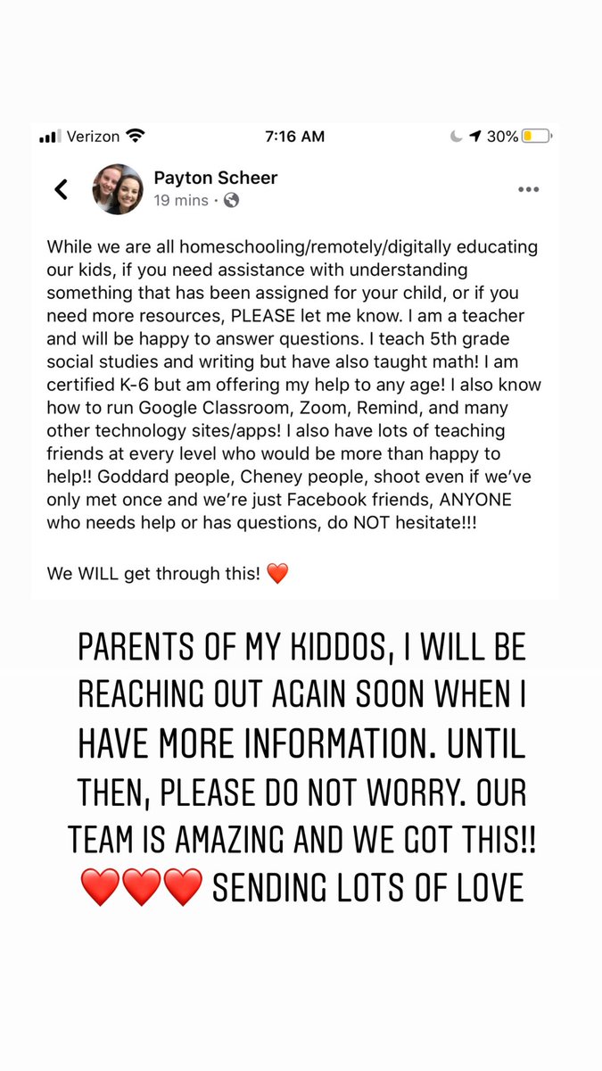 Yesterday I was heartbroken, but today I woke up motivated and excited about the possibilities. In the last few days I’ve seen some AMAZING educators come together in ways I’ve never seen before. It has been inspiring! Proud to be a KS teacher. ❤️ We got this!!