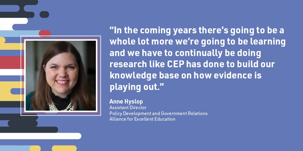 CEPDC's tweet image. According to @All4Ed’s @afhyslop, we’re just at the early stages of ESSA and there is a lot more research to do. Watch her full comments in our webinar: all4ed.org/webinar-event/…