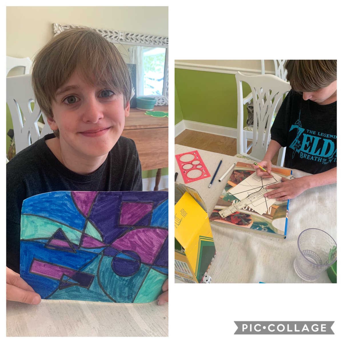 Distance Learning art class! Had fun with his teachers lesson today! @CBart_MrsHD <a href="/CBSDart/">Cҽɳƚɾαʅ Bυƈƙʂ Aɾƚ</a> #arteducation