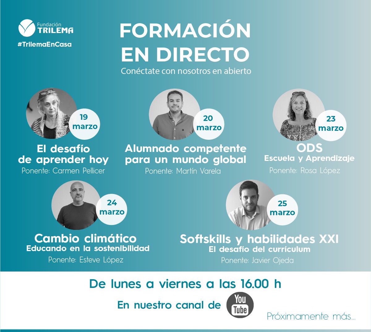 ATENCIÓN: Empezamos con las formaciones en #directo y en abierto. Arrancamos mañana con 'El desafío de aprender hoy' impartido por <a href="/carmenpellicer_/">Carmen Pellicer</a>
Escucha, aprende y hazle tus preguntas por chat. Coge la agenda y apunta: A las 16 h, en Youtube, tienes una cita con la #educación