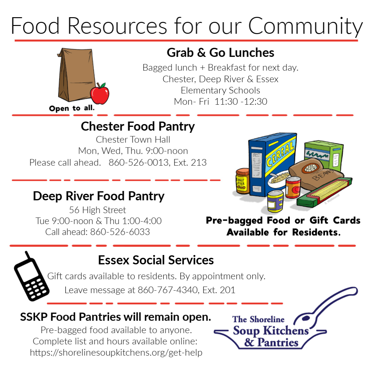 NormCT's tweet photo. Food Resources in #EssexCT, #DeepRiverCT, and #ChesterCT:
๐Shoreline Soup Kitchens & Pantries to remain open and available to anyone
๐Chester and Deep River food pantries ask people call ahead before arriving
๐ And More Resources Below! https://t.co/kYbEtnXOoW
