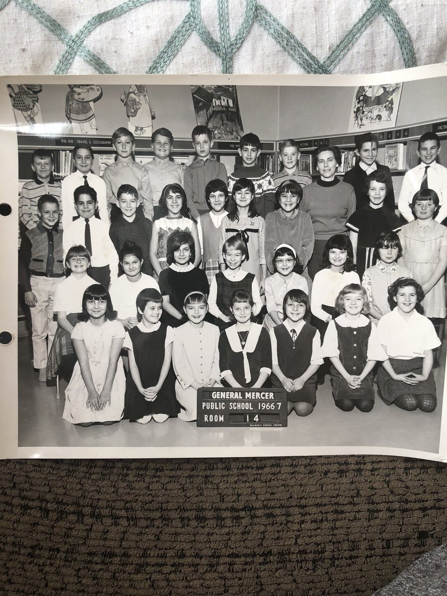 EricRWalters's tweet photo. Called my Grade 5 teacher, Christena Gay, to say ‘hello’. She is 95. Still have the book she gave me with a personal message, my desk name tag and class picture. I’m 3rd in from left, 2nd row from top. My first ‘crush’,Carol, is middle of 2nd row from bottom #GeneralMercerPS https://t.co/f1H32TU4Ni