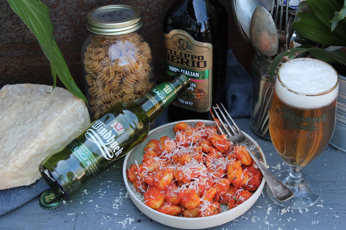 A Windhoek Lager with a simple tomato gnocchi for a magic mid-week match. Beat that!