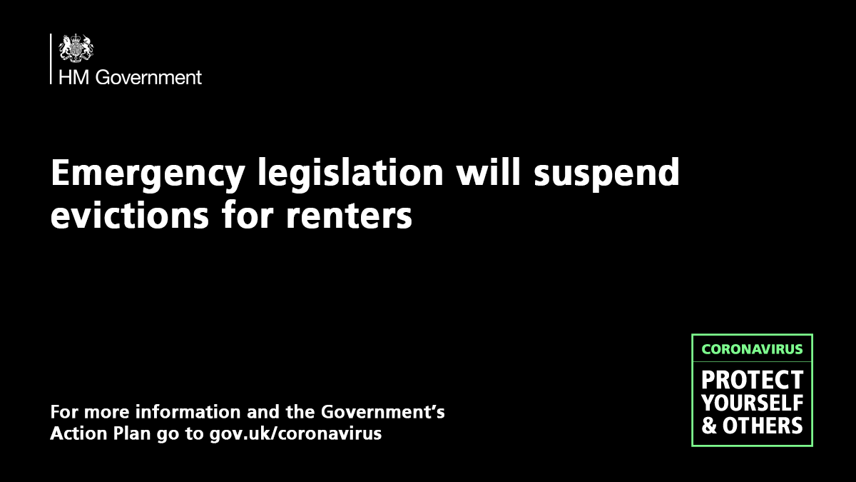 mhclg's tweet photo. We are introducing plans to protect private renters, including suspending new evictions. Find out more 🏠 #coronavirus #covid19 https://t.co/OJNhPmaczL https://t.co/U5FJb3f9Uk