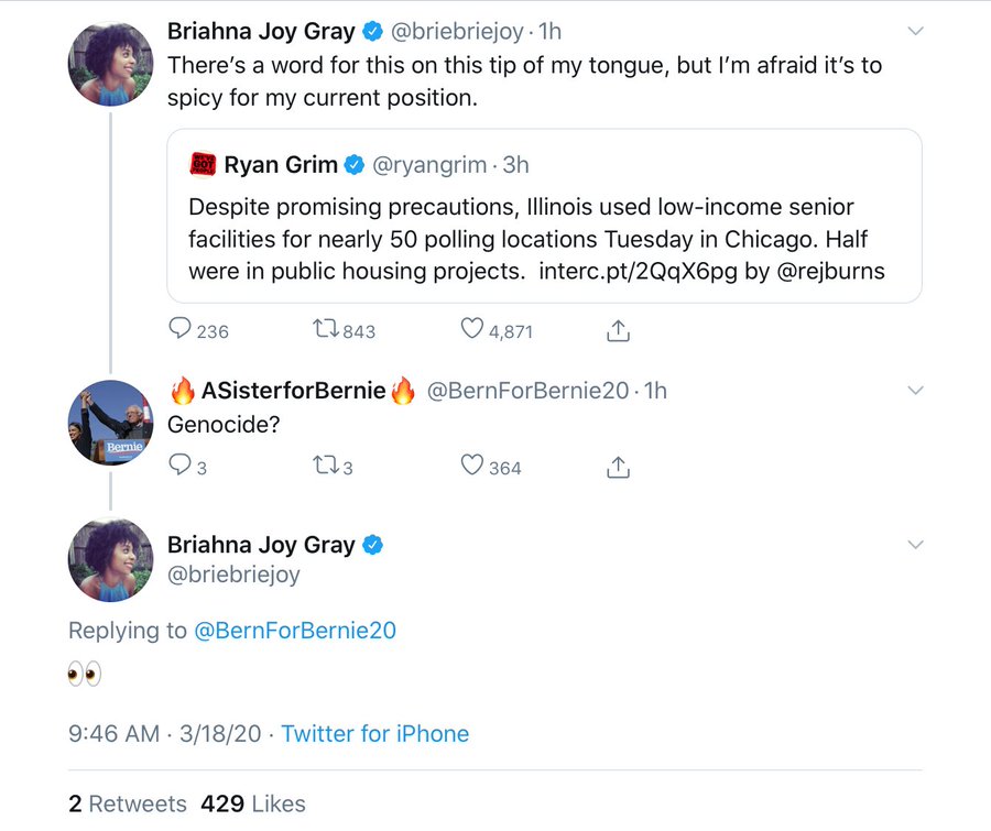 You'd think Bernie Sanders' family being murdered by the Nazis would prevent Briahna Joy Gray from trivializing genocide but nope.