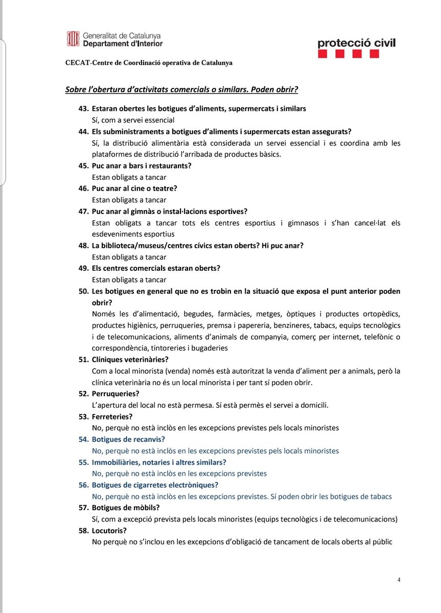 🔴NOU FAQs de #ProteccioCivil de què es pot i què no es pot fer. En blau les preguntes noves. Llegeix i comparteix. #COVID19 #coronavirus