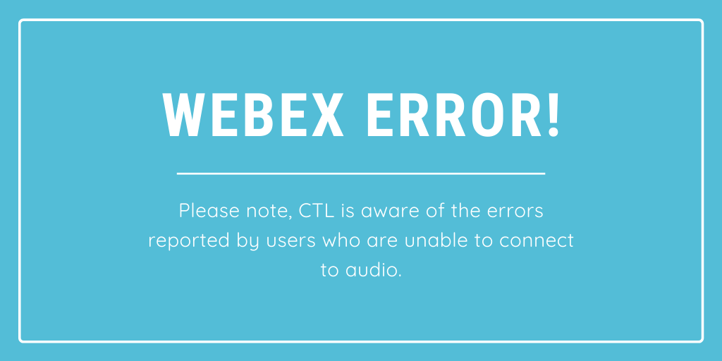 <a href="/Webex/">Webex</a> Error⬇️

Please note, the 3-4PM Introduction to <a href="/Webex/">Webex</a> session scheduled to be run by <a href="/Georgian_CTL/">Georgian College CTL</a>'s own <a href="/agoruk/">Amy Goruk</a> has been postponed. 

<a href="/Webex/">Webex</a> is aware of the issue - CTL
