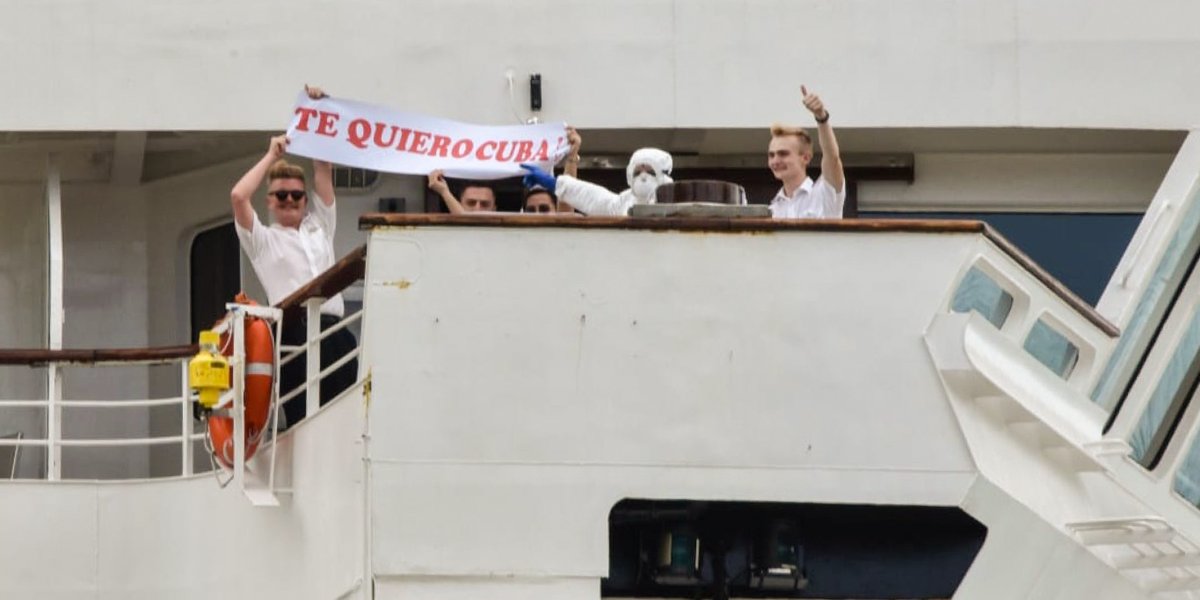 CubaMINREX's tweet photo. Pasajeros del crucero MS Braemar expresan su agradecimiento a Cuba, único país que abrió sus puertas en una muestra de solidaridad y humanismo. 

#CubaSalva https://t.co/OHEHZ12c19
