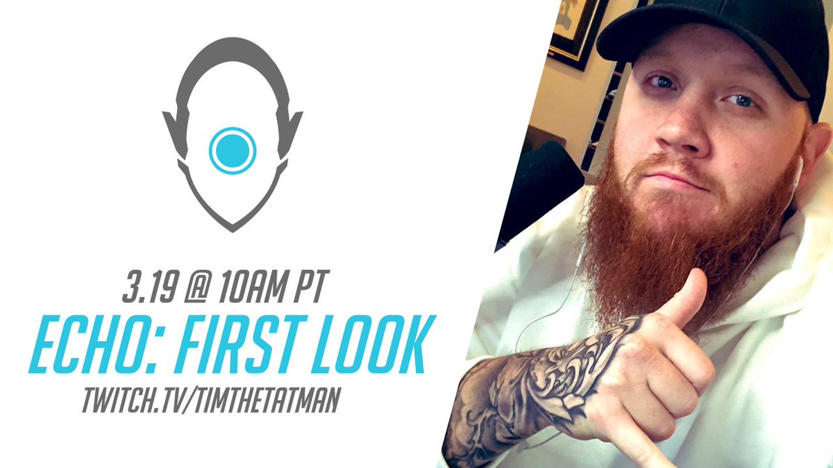 PlayOverwatch's tweet image. Tomorrow at 10AM PT, join @timthetatman, along with Game Director Jeff Kaplan, as we get the first look at Overwatch's newest hero: Echo.

📺Twitch.tv/timthetatman