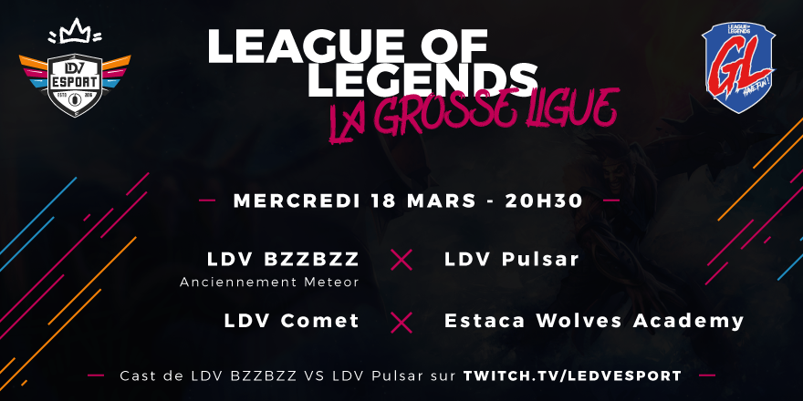 LDVEsport's tweet photo. [GROSSE LIGUE]
Le match 100% LDV, c'est ce soir ! A l'affiche, #LDVBzzBzz et #LDVPulsar, que le meilleur gagne 🔥
#LDVComet affronte à la même heure les @EstacaWolves Academy 💥

🕣 Les deux matchs à 20h30
➡ Cast du match 100% LDV sur https://t.co/58u5dN2TuC https://t.co/aqxS9KKjrZ