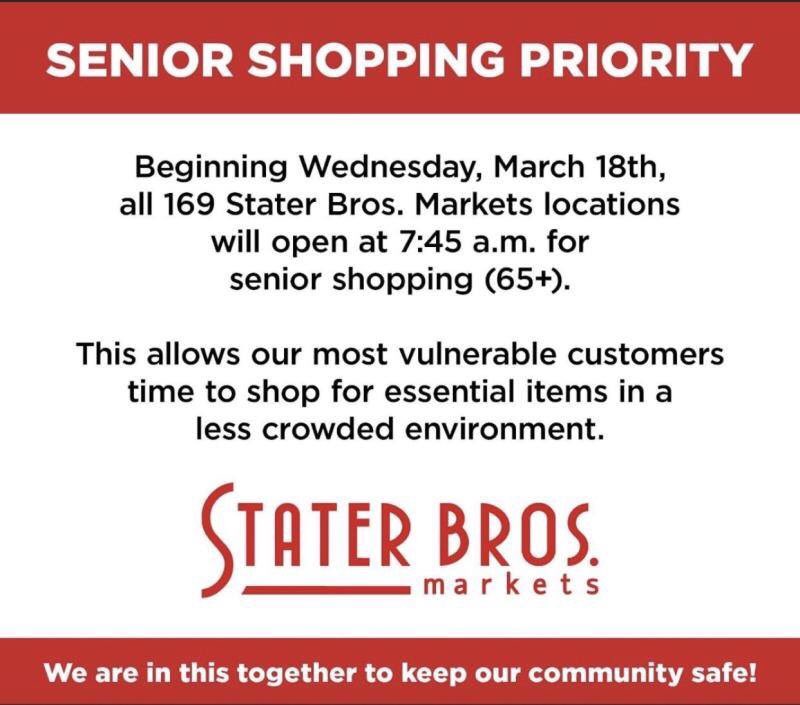 mddcon's tweet photo. I just called our local Staters and confirmed that this is effective nationwide.  The stores are opening 15 minutes (at 7:45am) early for SENIORS to allow them to get access to supplies before the general public can enter (at 8am).  Just passing this on l for seniors. https://t.co/vcertmbRjZ