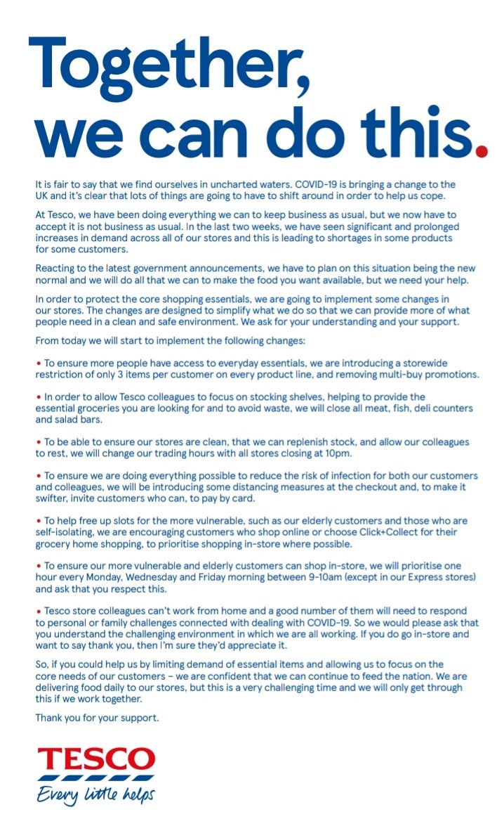 Please see letter from Dave Lewis to ALL #Tesco customers.