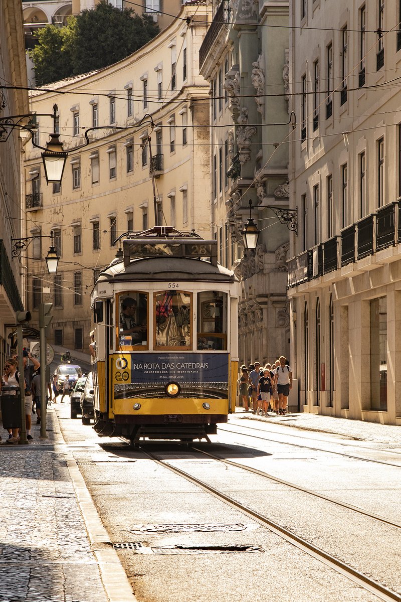 Rattling through Lisbon on an old tram.