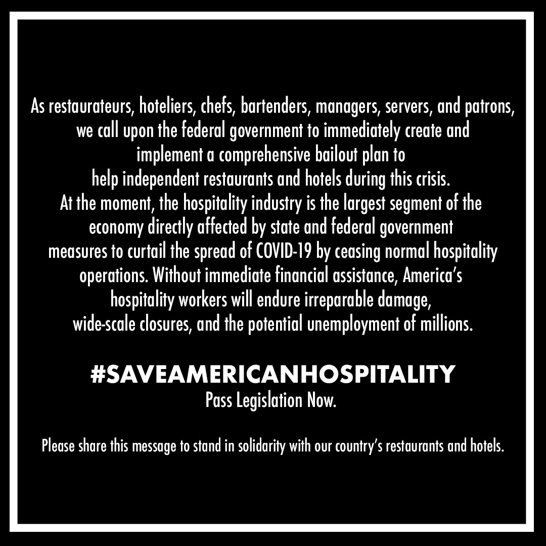 A message from The Door. Please share and help us #SAVEAMERICANHOSPITALITY 🙏