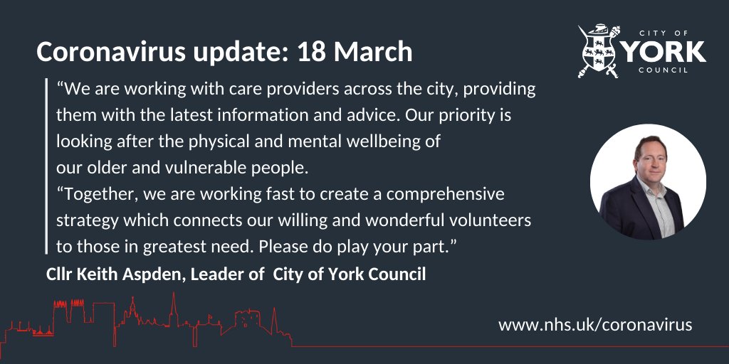 We're working with volunteers and the voluntary sector to recruit, train and deploy volunteers to support the most vulnerable in the city.
Please sign up at volunteering@york.gov.uk, call 01904 551550, or at ow.ly/KFvw50yPeue. 
ow.ly/6BDT50yPeug