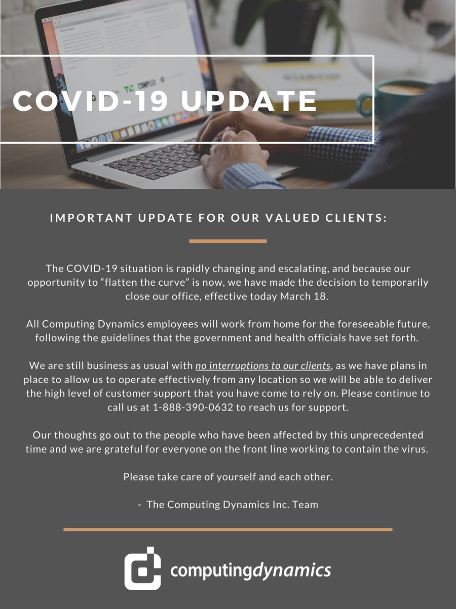 CDIsoftware's tweet image. We are here for you (from home) during COVID-19 isolation measures. Please continue to call or email us as you normally would if you need support, and you will be directed to a support person who is working from home. Please stay safe &amp;amp; take care of one another.